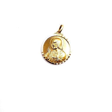 Medalla de oro 18kts, modelo escapulario. Por un lado la virgen maria con el niño y del otro lado el Sagrado corazon de jesús. M
