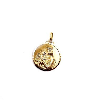 Medalla de oro 18kts, modelo escapulario. Por un lado la virgen maria con el niño y del otro lado el Sagrado corazon de jesús. M