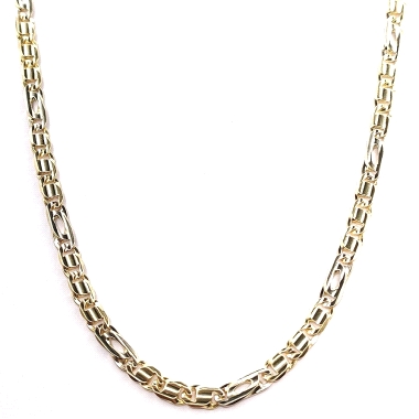 Original cadena de oro 18kts, combinada en dos colores de oro. Diseño de cadena plana con cierre mosquetón. Largo de la cadena 6