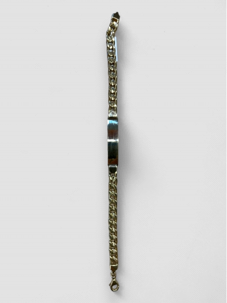 Pulsera Oro 18K barbada con chapa. Peso 32.2g